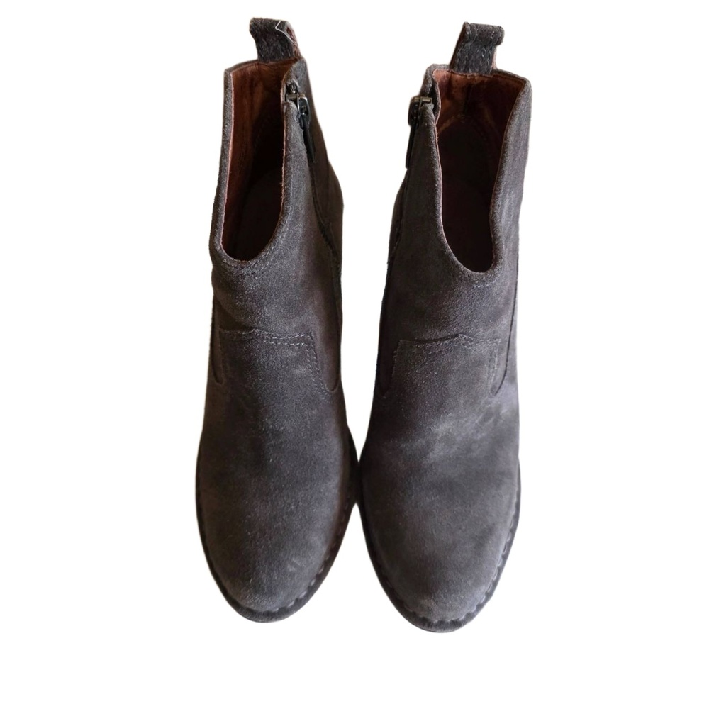 FRYE Madeline Short Boot Womens 7.5 Gray Stacked Block Heel Suede Upper Rustic - Picture 11 of 12